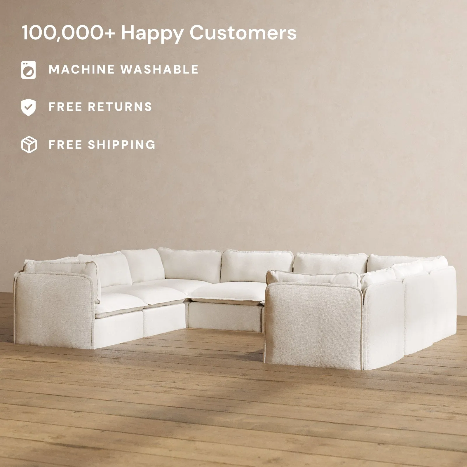 Modular Washable 8-Seater U-Sectional in Powder | Memorix  Seat | Contour Pillow