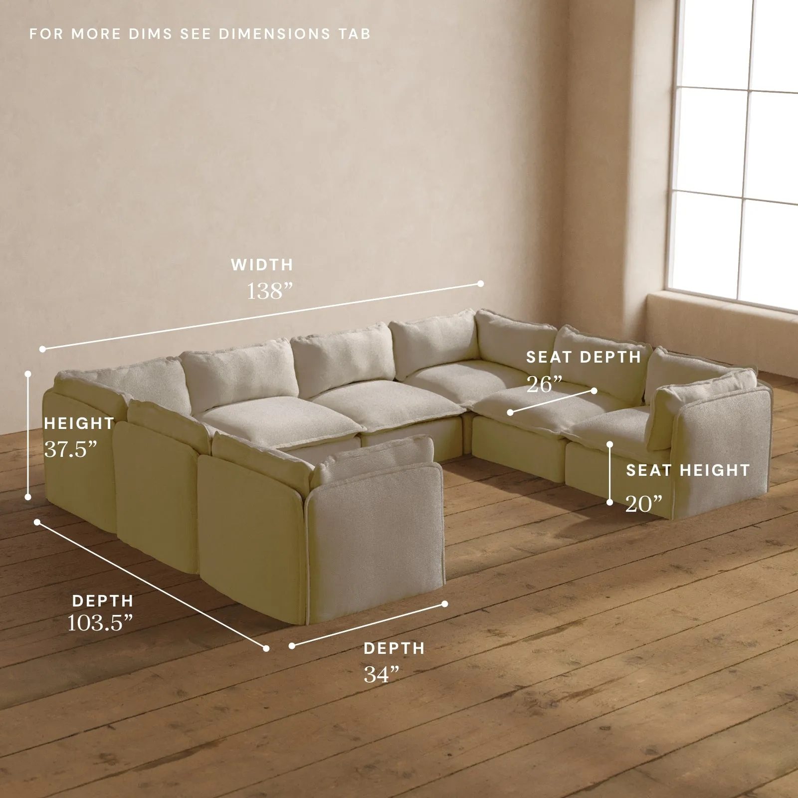 Modular Washable 8-Seater U-Sectional in Powder | Memorix  Seat | Contour Pillow