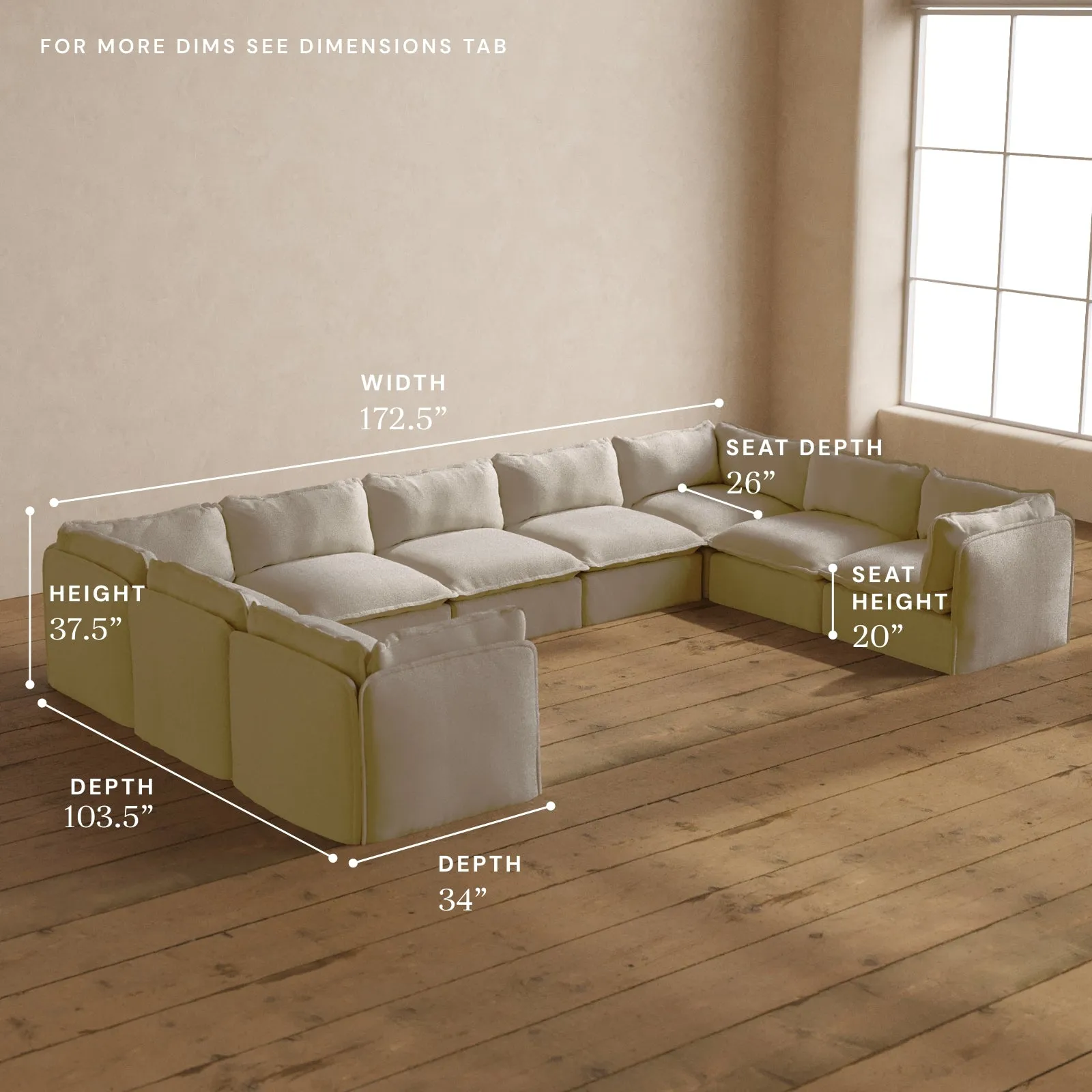 Modular Washable 9-Seater U-Sectional in Powder | Deluxe  Seat | Contour Pillow