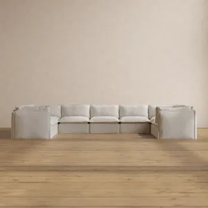 Modular Washable 9-Seater U-Sectional in Powder | Deluxe  Seat | Contour Pillow