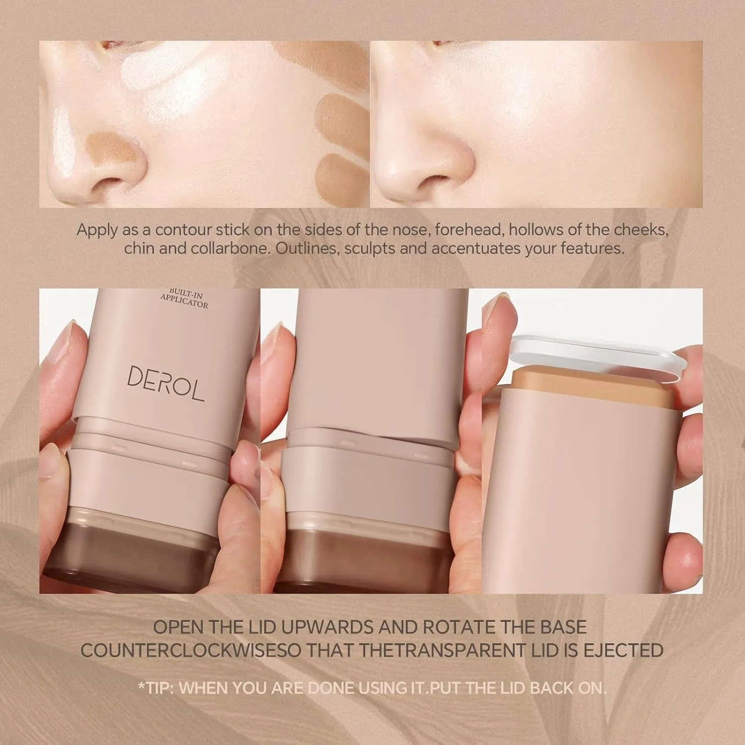 Multi-Use Foundation Stick Makeup with Built-In Brush, Lightweight Buildable Medium-to-Full Coverage, Longwear Contour Stick, Natural Finish