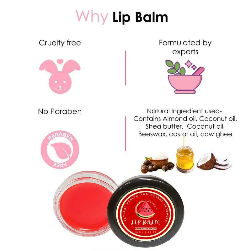 Natural Health and Herbal products Tropical Water-Melon Bliss Lip Balm Moisturize Refresh Bright Lips long lasting 12 Hrs Miniaturization, Long Lasting, Romantic, Kissable, Smooth Enriched, Care- 8g