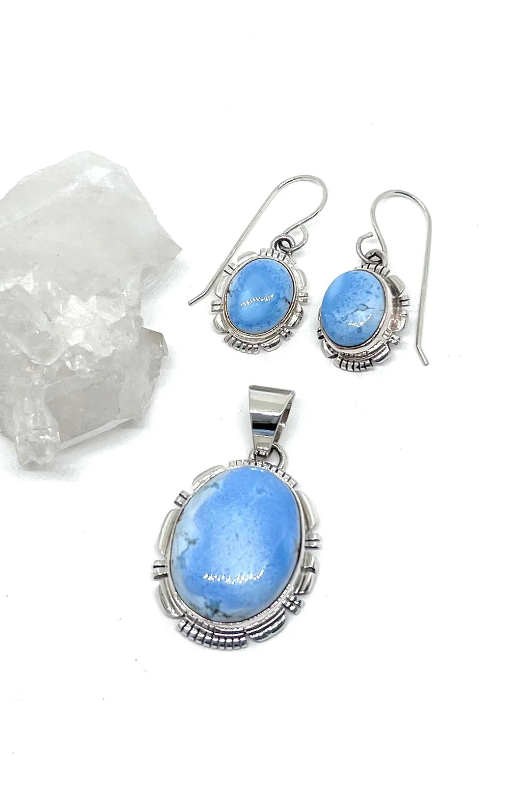 Navajo Larry Yazzie Golden Hills Turquoise Pendant and Earrings Set