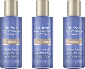 Neutrogena Gentle Oil-Free Eye Makeup Remover & Cleanser for Sensitive Eyes, Non-Greasy Makeup Remover, Removes Waterproof Mascara, Dermatologist & Ophthalmologist Tested, 3 x 5.5 fl. oz