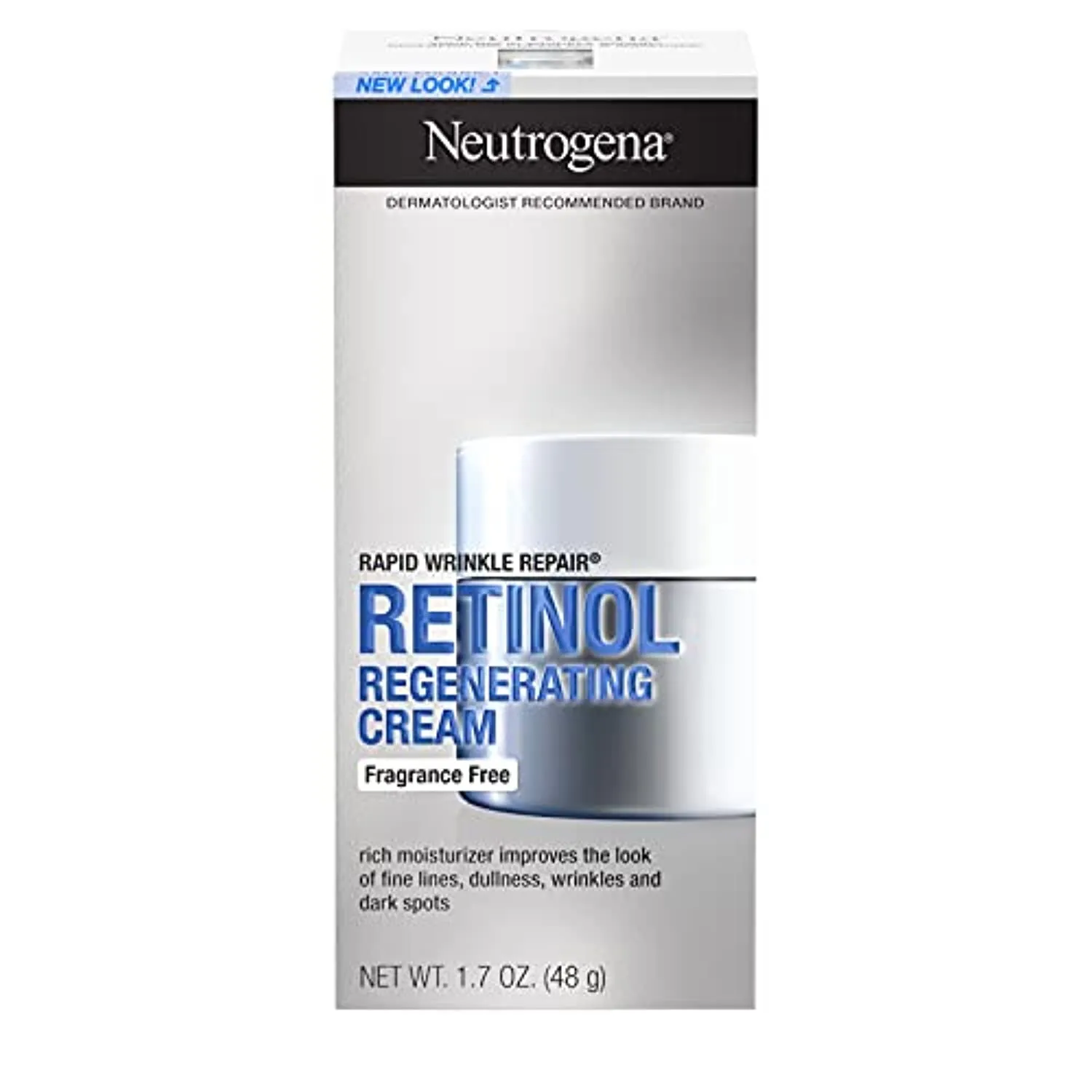 Neutrogena Rapid Wrinkle Repair Hyaluronic Acid Retinol Cream, Anti Wrinkle Cream, Face Moisturizer, Neck Cream & Dark Spot Remover for Face - Day & Night Cream with Hyaluronic Acid & Retinol, 1.7 oz