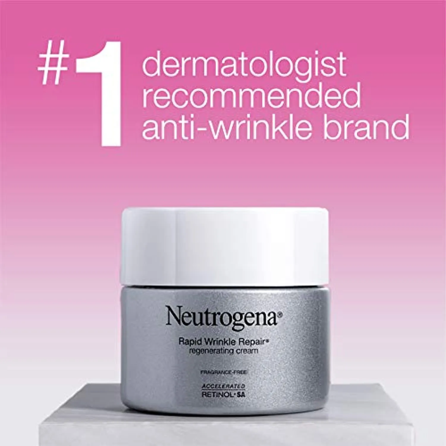 Neutrogena Rapid Wrinkle Repair Hyaluronic Acid Retinol Cream, Anti Wrinkle Cream, Face Moisturizer, Neck Cream & Dark Spot Remover for Face - Day & Night Cream with Hyaluronic Acid & Retinol, 1.7 oz