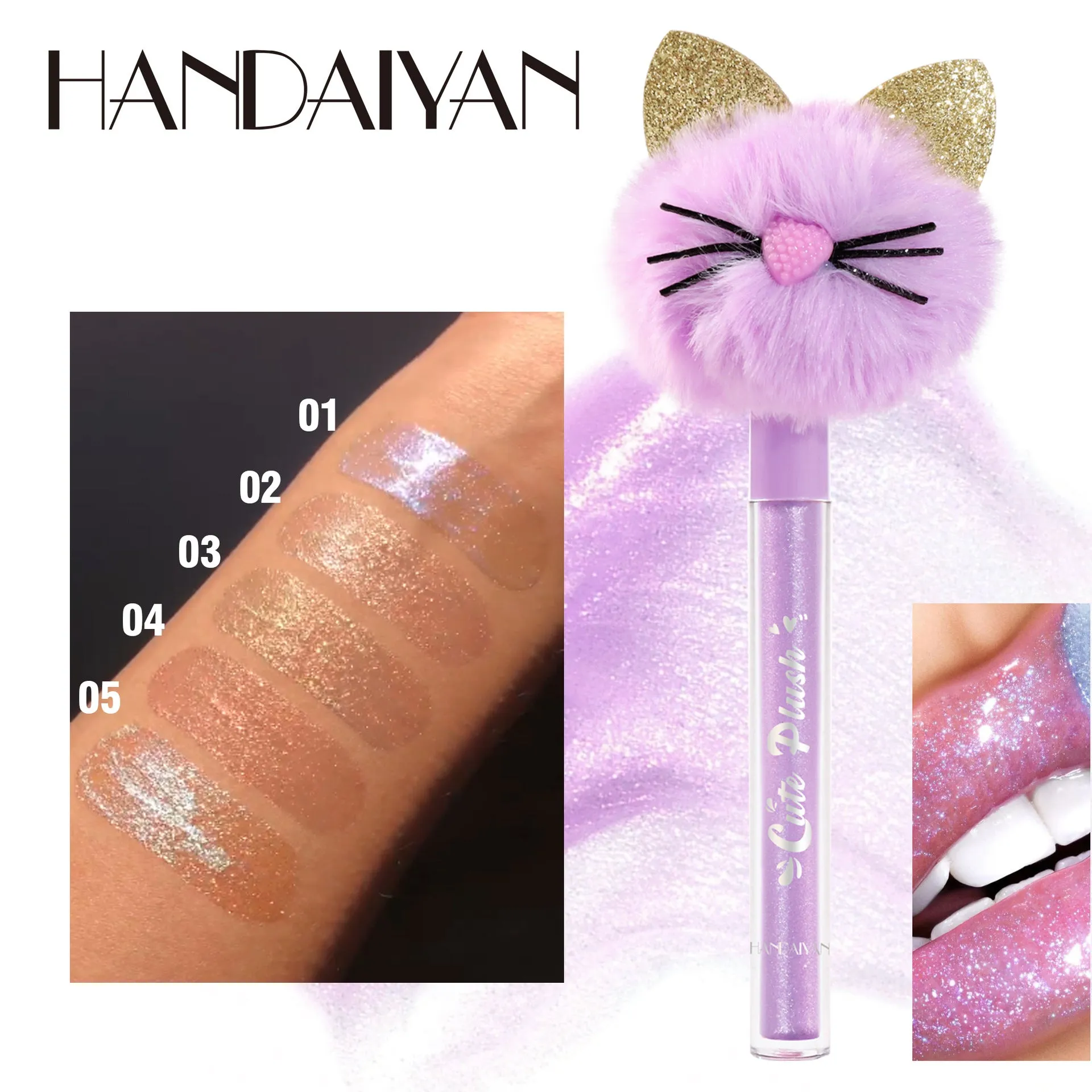 New Pearl Gloss Cat Head Furry Polarized Lip Glaze Moisturizing Lip Gloss