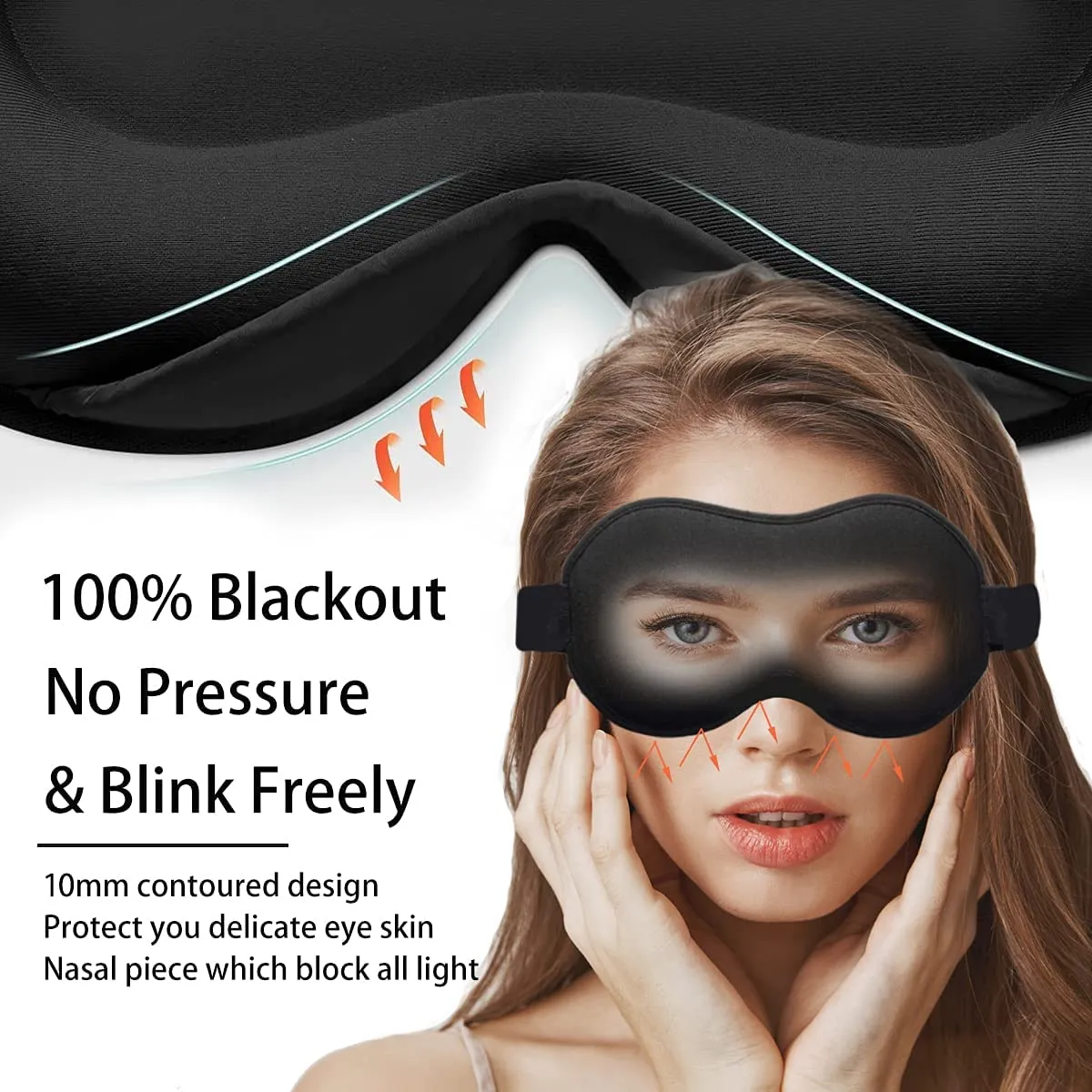 New Zizwe Sleep Mask for Women Men, 100% Blackout 3D Contoured Cup Blindfold Eye Mask for Sleeping Washable Non-Pressure Eye Shade Covers with Adjustable Strap for Travel, Meditation, Side Sleeper