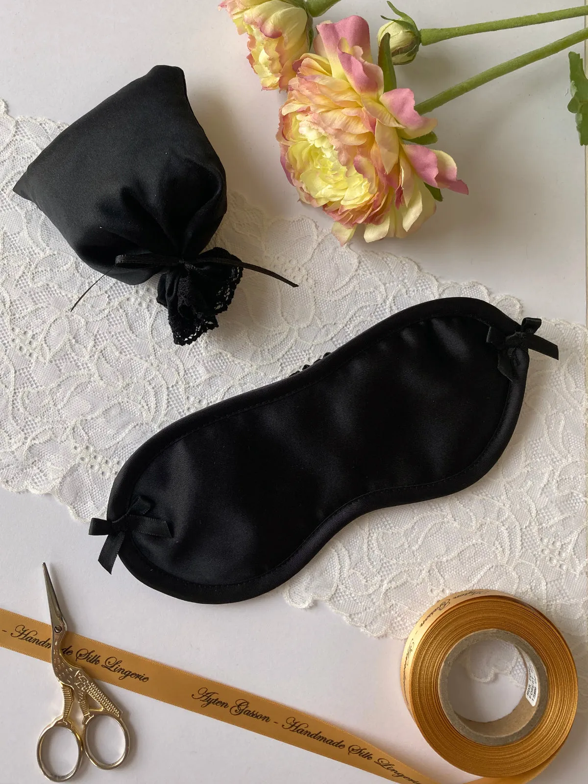 Nina Black Silk Eye Mask Gift Set