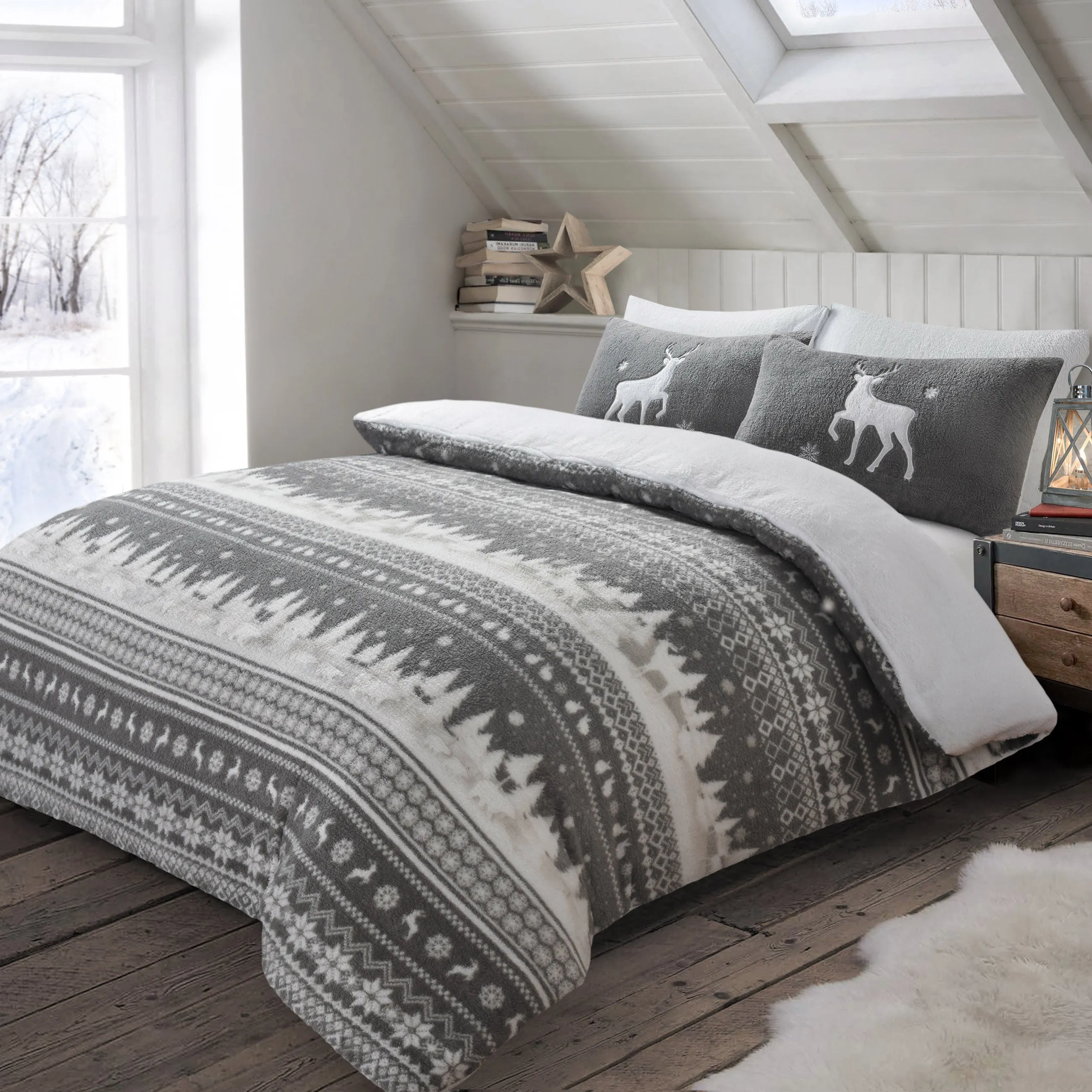 Nordic Grey Teddy Duvet Cover Set