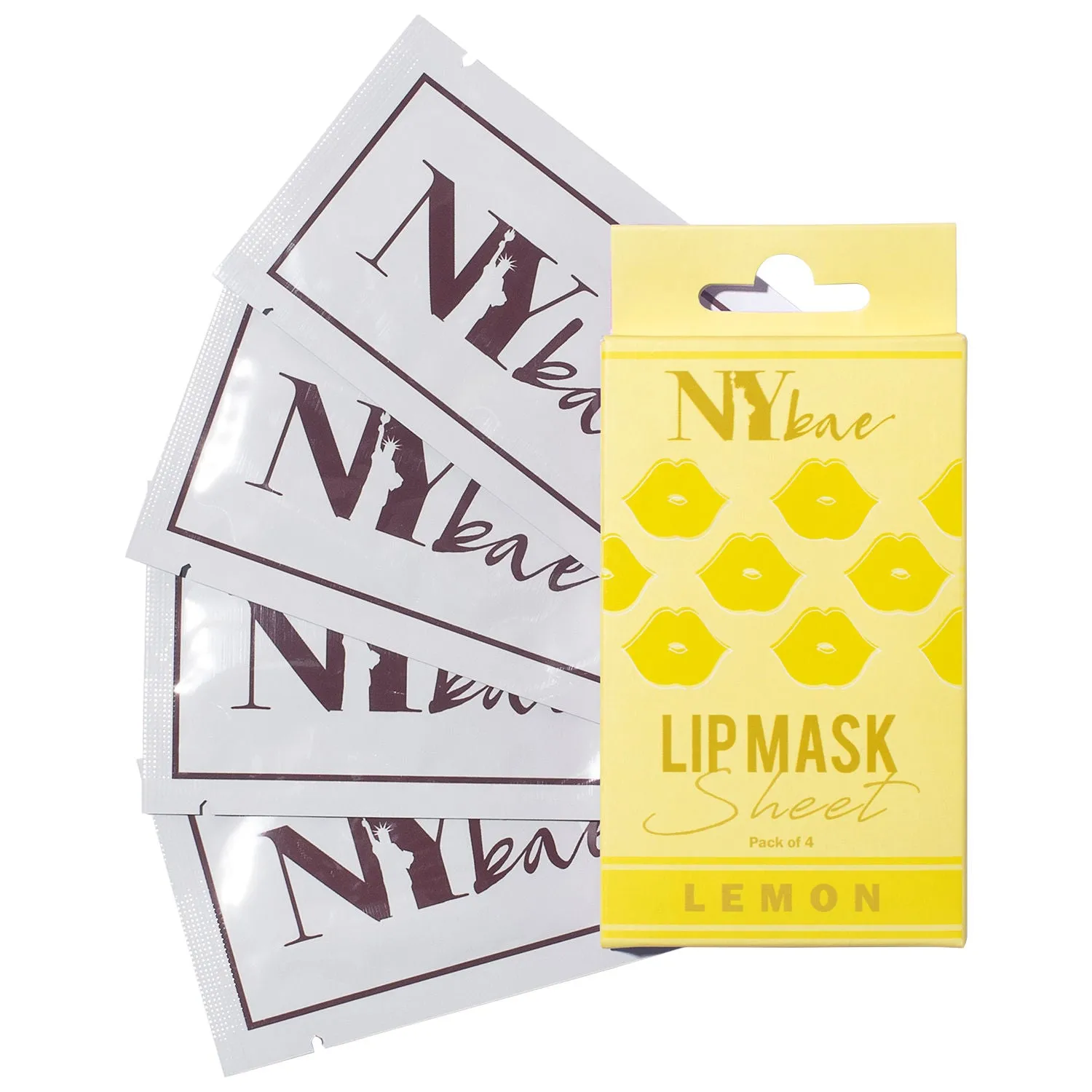 NY Bae Lip Mask Sheet - Pack Of 4 | Plumping | 95 % Natural Ingredients | Instant Hydration | Bio Cellulose Mask | Alcohol Free - Lemon