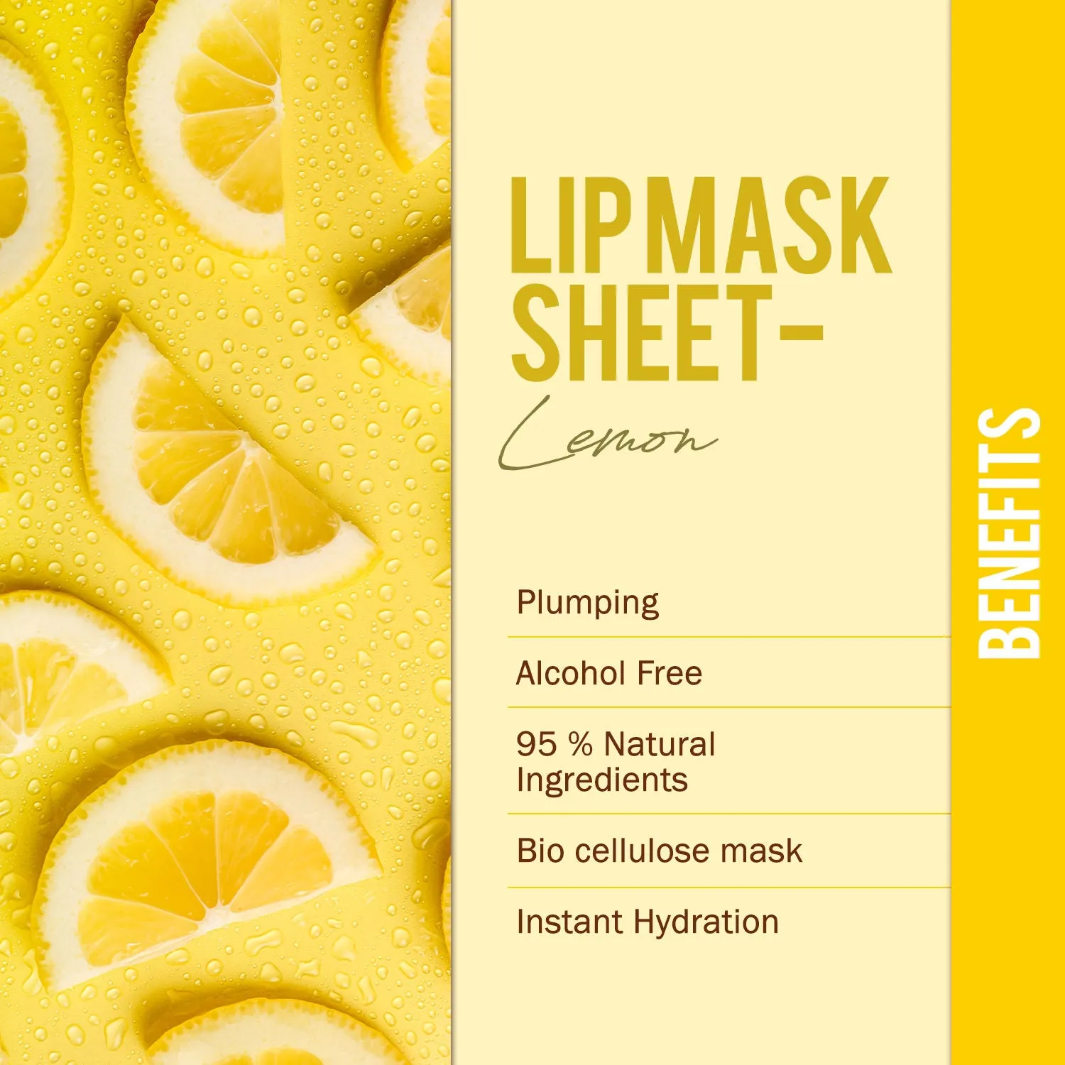 NY Bae Lip Mask Sheet - Pack Of 4 | Plumping | 95 % Natural Ingredients | Instant Hydration | Bio Cellulose Mask | Alcohol Free - Lemon