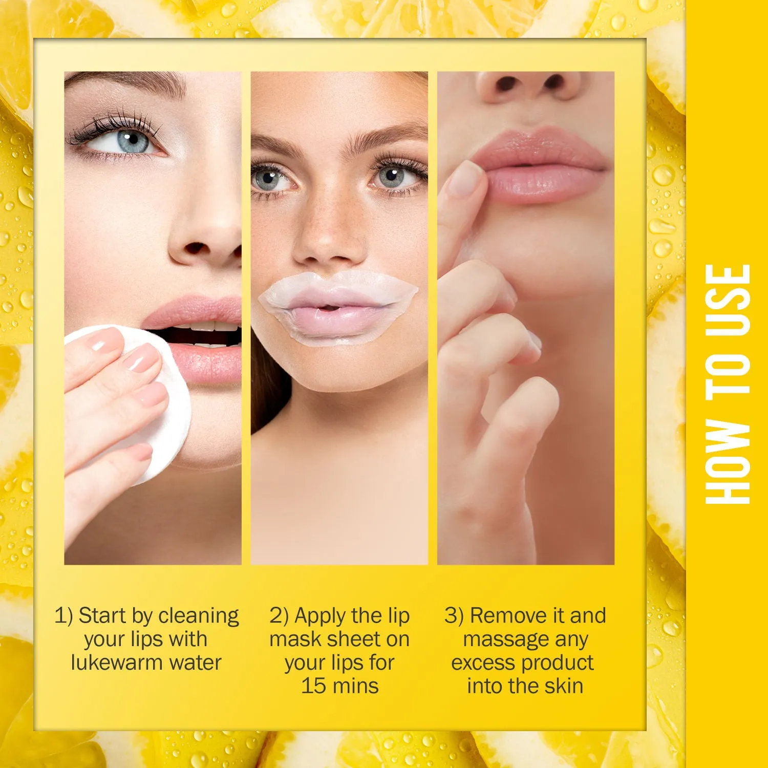 NY Bae Lip Mask Sheet - Pack Of 4 | Plumping | 95 % Natural Ingredients | Instant Hydration | Bio Cellulose Mask | Alcohol Free - Lemon