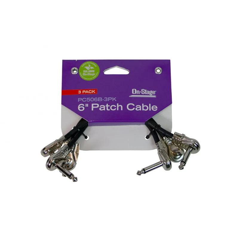 On-Stage PC506B-3PK Patch Cable with Pancake Connectors 3 Pack (Black) - 6"