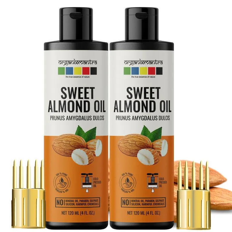 Organix Mantra Sweet Almond Oil for Hair, Body & Face Nourishment 100% Pure, Natural & Cold Pressed Organic Oil, 120ML x 2