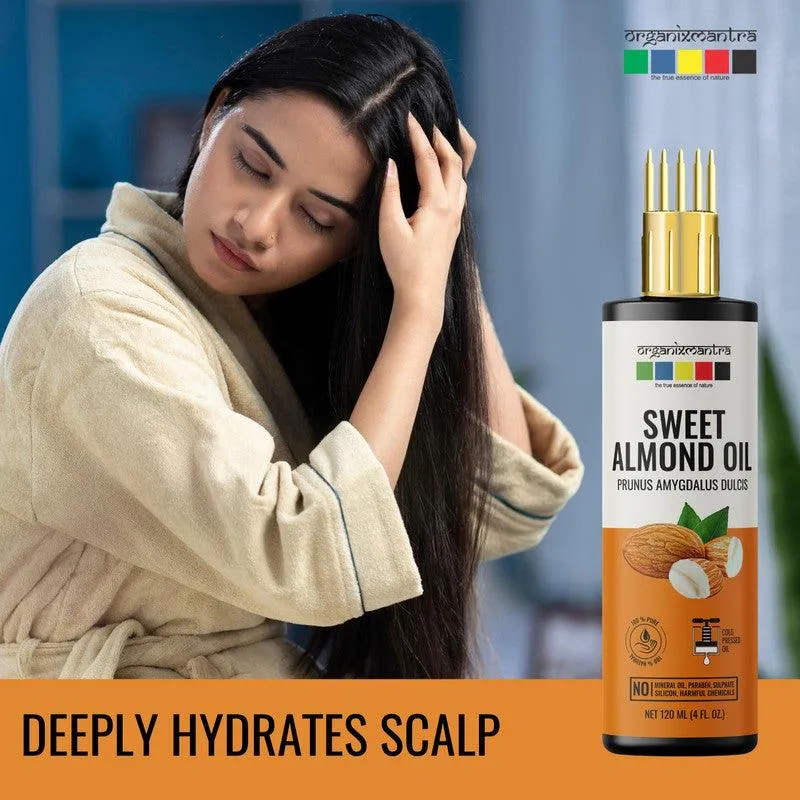 Organix Mantra Sweet Almond Oil for Hair, Body & Face Nourishment 100% Pure, Natural & Cold Pressed Organic Oil, 120ML x 2