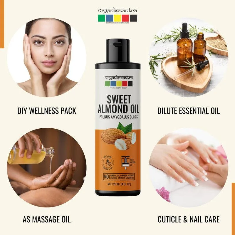 Organix Mantra Sweet Almond Oil for Hair, Body & Face Nourishment 100% Pure, Natural & Cold Pressed Organic Oil, 120ML x 2