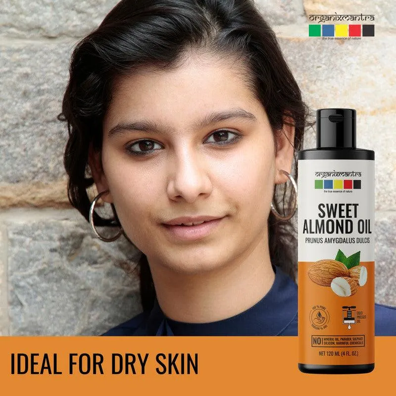 Organix Mantra Sweet Almond Oil for Hair, Body & Face Nourishment 100% Pure, Natural & Cold Pressed Organic Oil, 120ML x 2