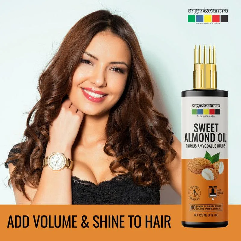 Organix Mantra Sweet Almond Oil for Hair, Body & Face Nourishment 100% Pure, Natural & Cold Pressed Organic Oil, 120ML x 2