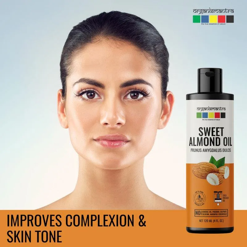Organix Mantra Sweet Almond Oil for Hair, Body & Face Nourishment 100% Pure, Natural & Cold Pressed Organic Oil, 120ML x 2