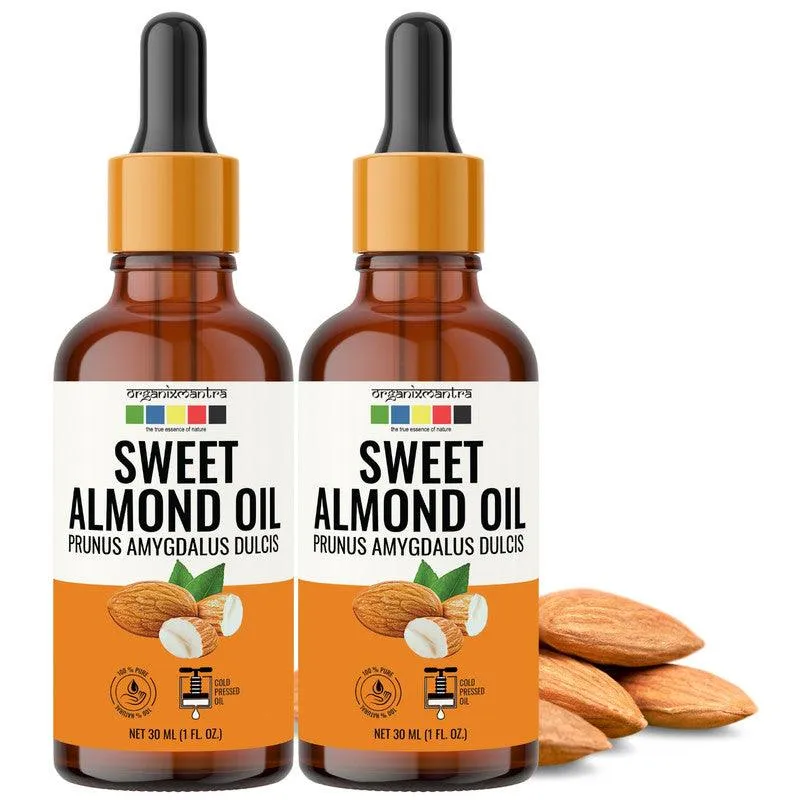 Organix Mantra Sweet Almond Oil for Hair, Body & Face Nourishment 100% Pure, Natural & Cold Pressed Organic Oil, 30ML x 2
