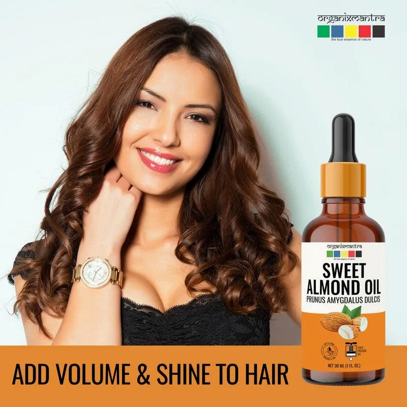 Organix Mantra Sweet Almond Oil for Hair, Body & Face Nourishment 100% Pure, Natural & Cold Pressed Organic Oil, 30ML x 2