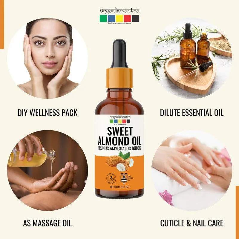 Organix Mantra Sweet Almond Oil for Hair, Body & Face Nourishment 100% Pure, Natural & Cold Pressed Organic Oil, 30ML x 2