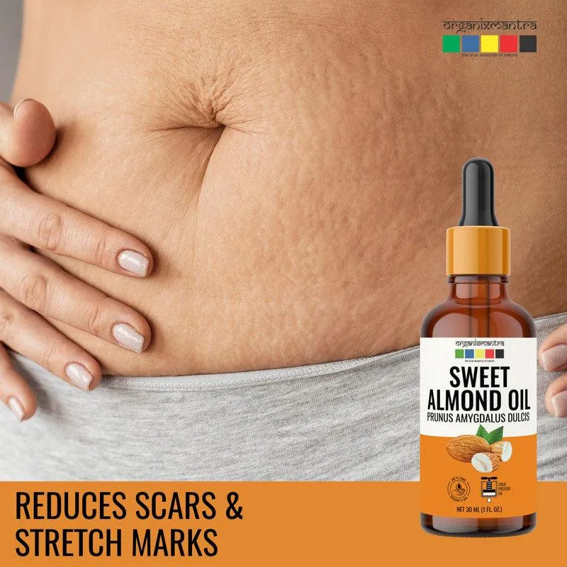 Organix Mantra Sweet Almond Oil for Hair, Body & Face Nourishment 100% Pure, Natural & Cold Pressed Organic Oil, 30ML x 2