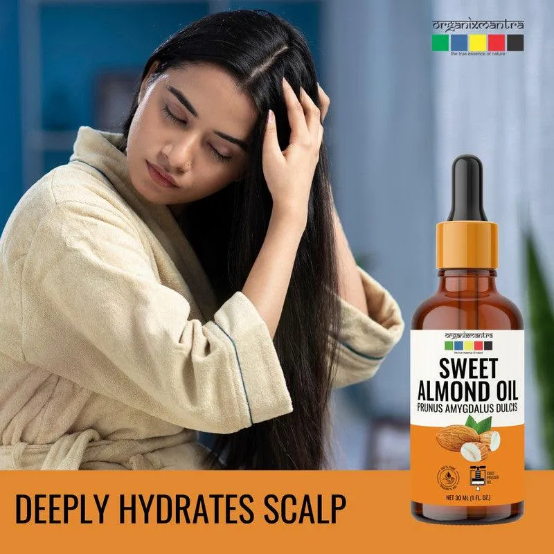 Organix Mantra Sweet Almond Oil for Hair, Body & Face Nourishment 100% Pure, Natural & Cold Pressed Organic Oil, 30ML x 2