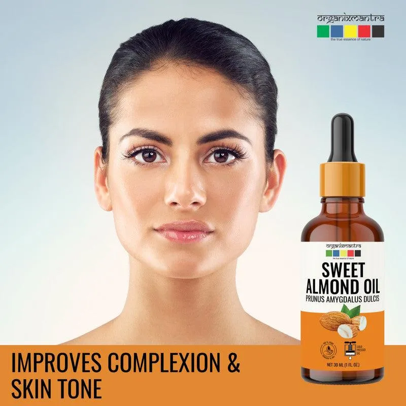 Organix Mantra Sweet Almond Oil for Hair, Body & Face Nourishment 100% Pure, Natural & Cold Pressed Organic Oil, 30ML x 2
