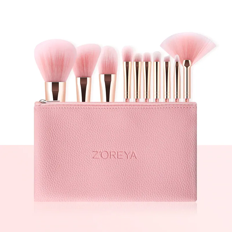 Pink Crystal Soft Synthetic Hair Makeup Brushes Set - 10PCS