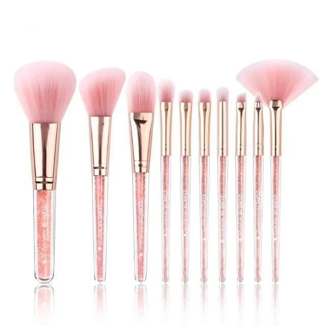 Pink Crystal Soft Synthetic Hair Makeup Brushes Set - 10PCS