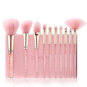 Pink Crystal Soft Synthetic Hair Makeup Brushes Set - 10PCS