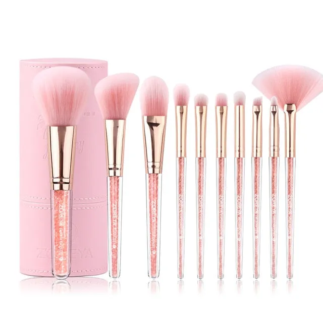 Pink Crystal Soft Synthetic Hair Makeup Brushes Set - 10PCS