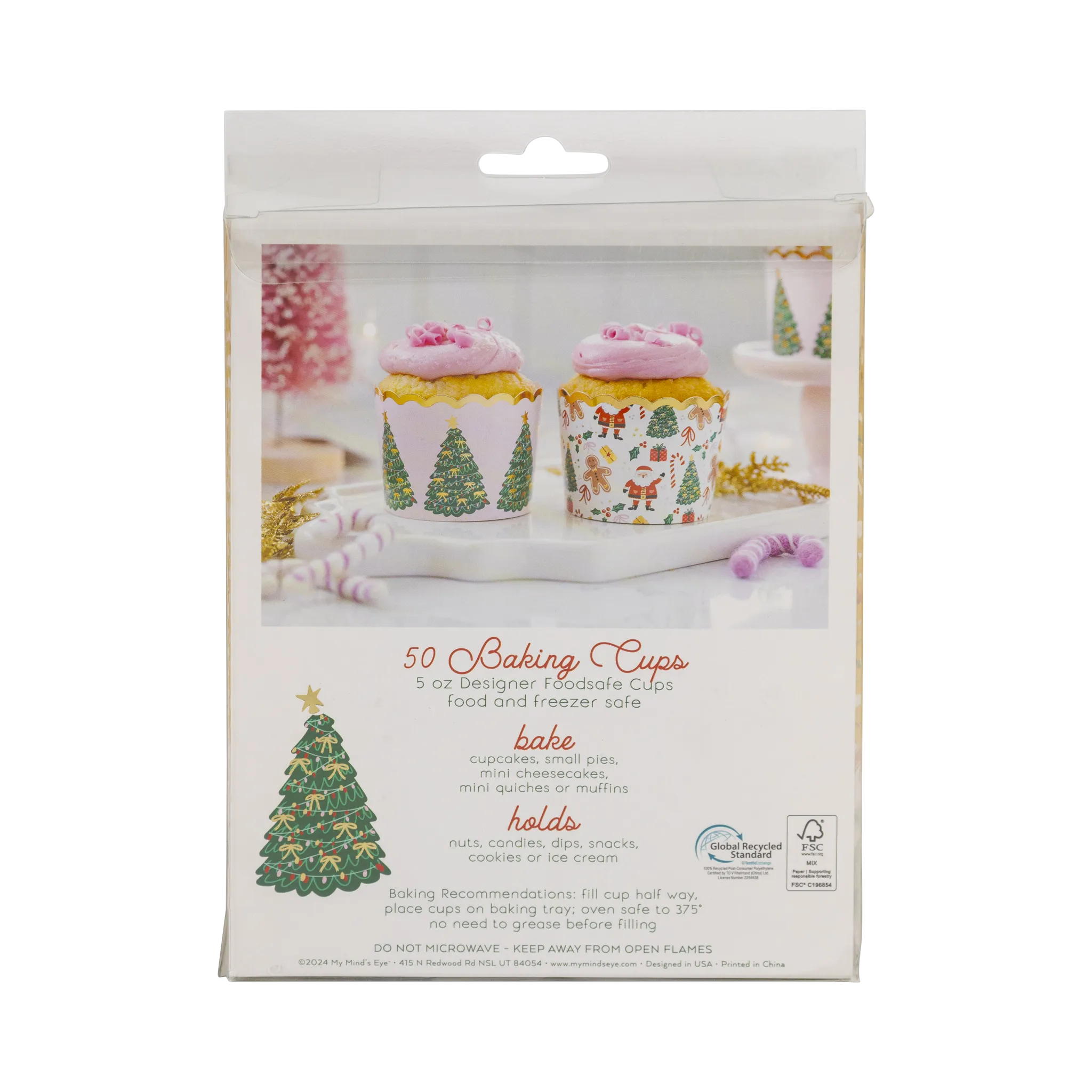 PLCC1907 - Gold Foil Santa with Christmas Trees 5 oz Baking Cups
