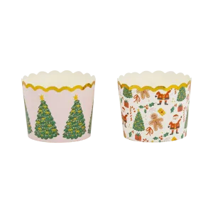 PLCC1907 - Gold Foil Santa with Christmas Trees 5 oz Baking Cups