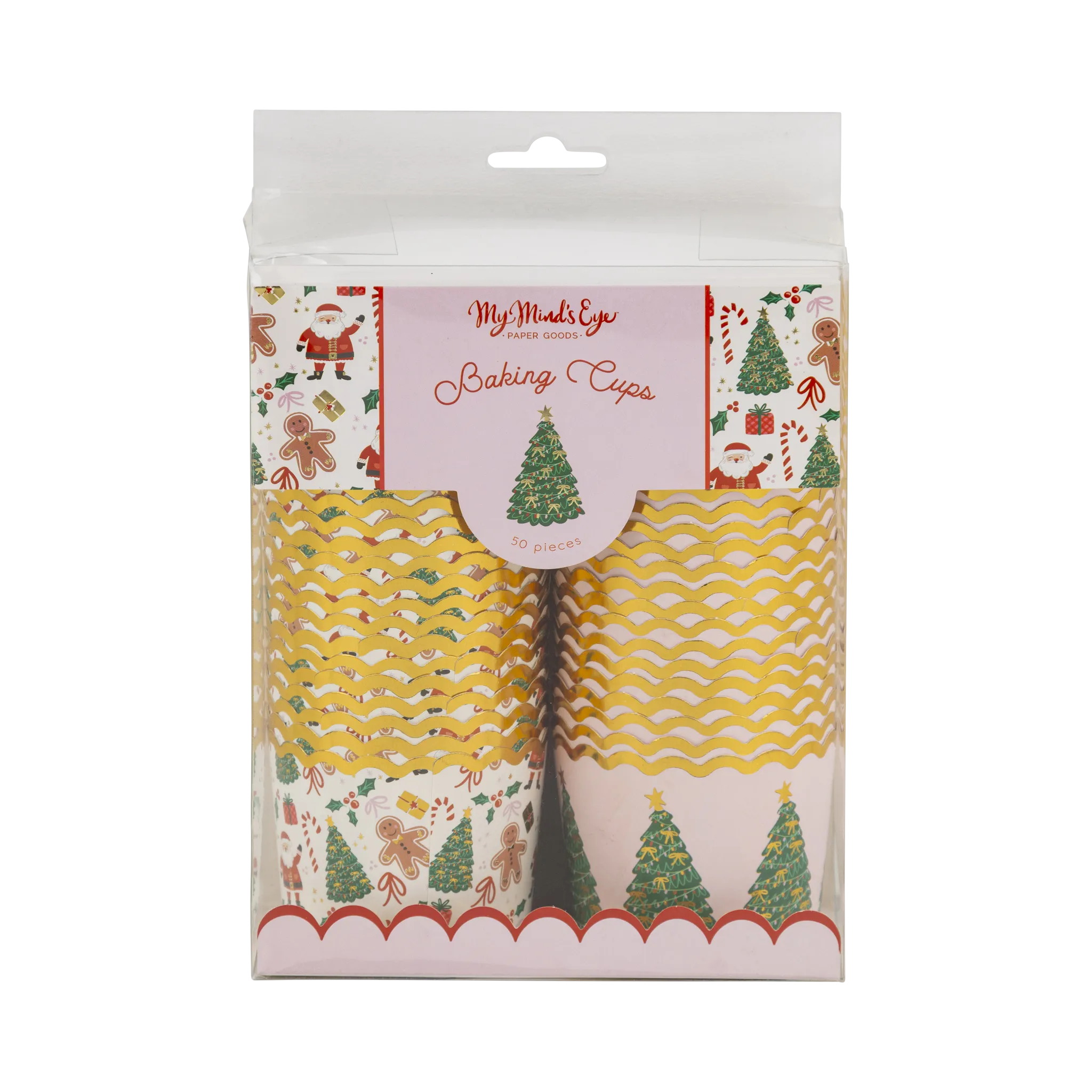 PLCC1907 - Gold Foil Santa with Christmas Trees 5 oz Baking Cups