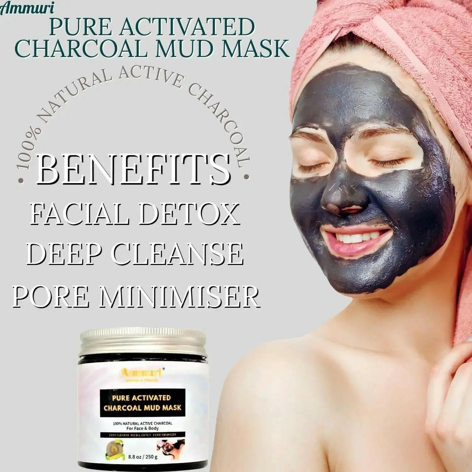 Pure Activated Charcoal Face & Body Mud Mask 250g
