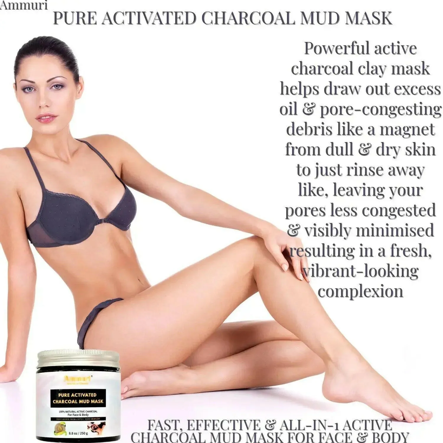 Pure Activated Charcoal Face & Body Mud Mask 250g