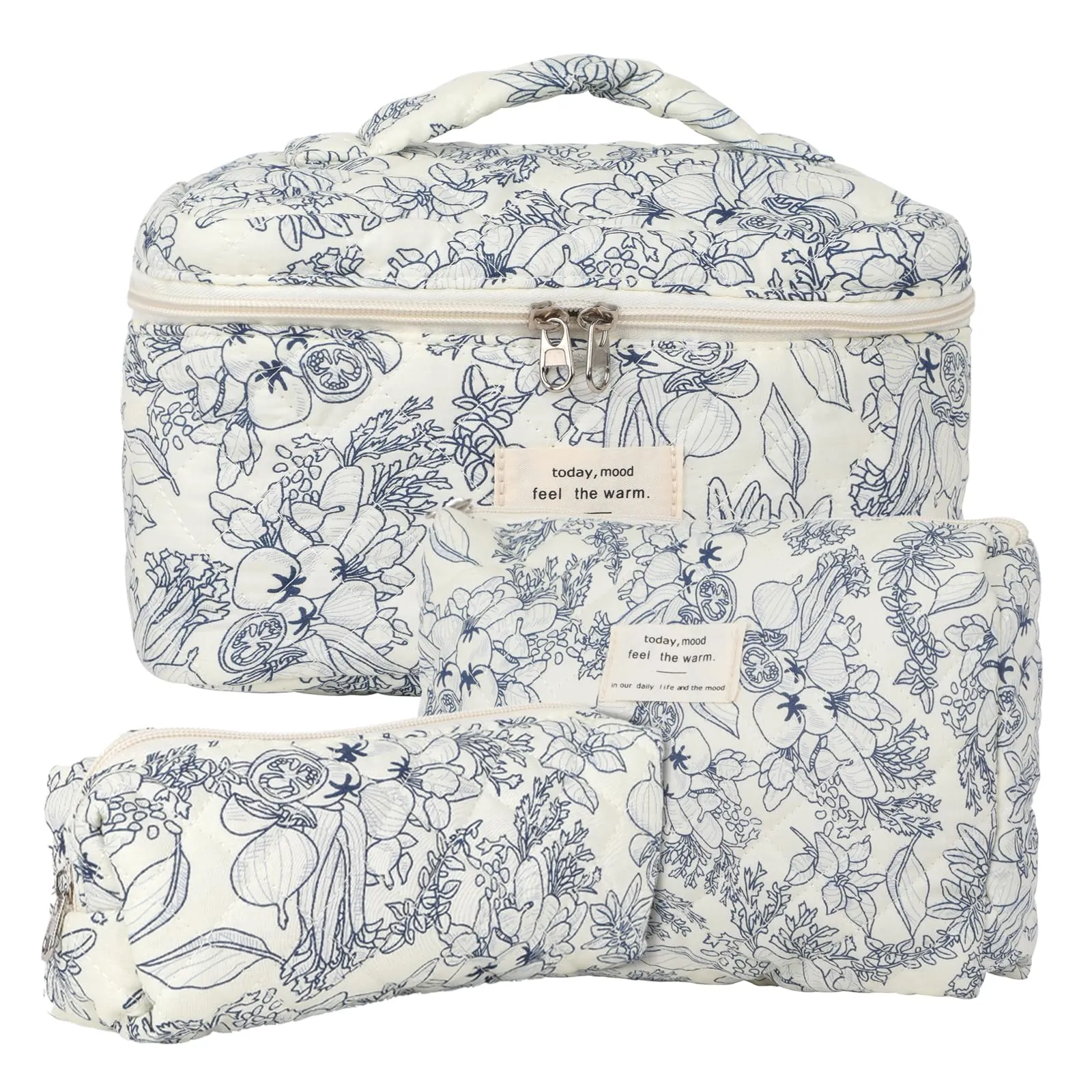 Quilted Floral Makeup Bag Set of 3