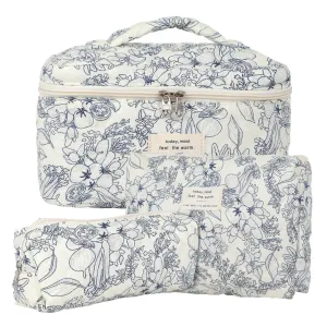 Quilted Floral Makeup Bag Set of 3