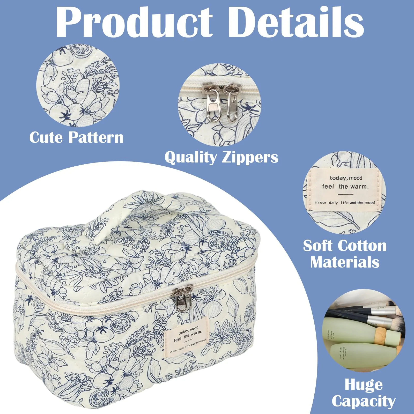 Quilted Floral Makeup Bag Set of 3