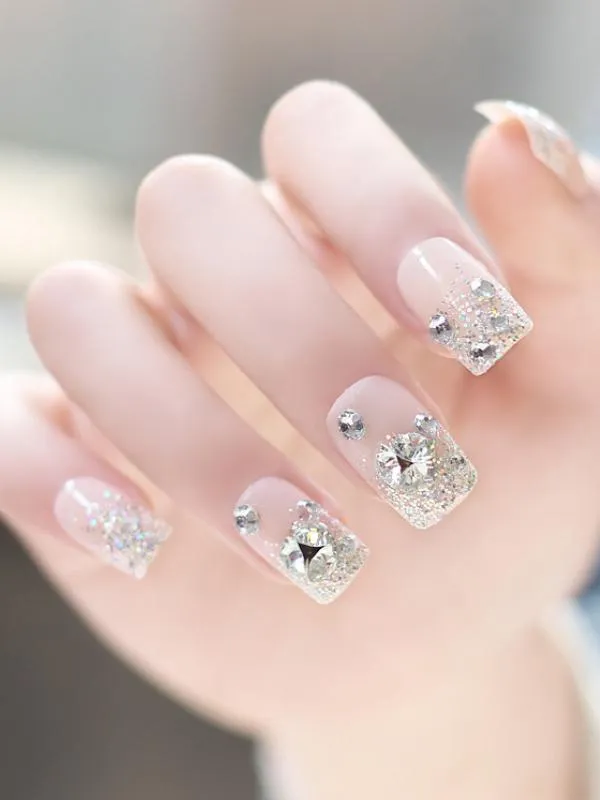Rhinestone Fake Nails, False Nails Bling Wedding Press On Nails With Design For Women And Girls, GIFT07