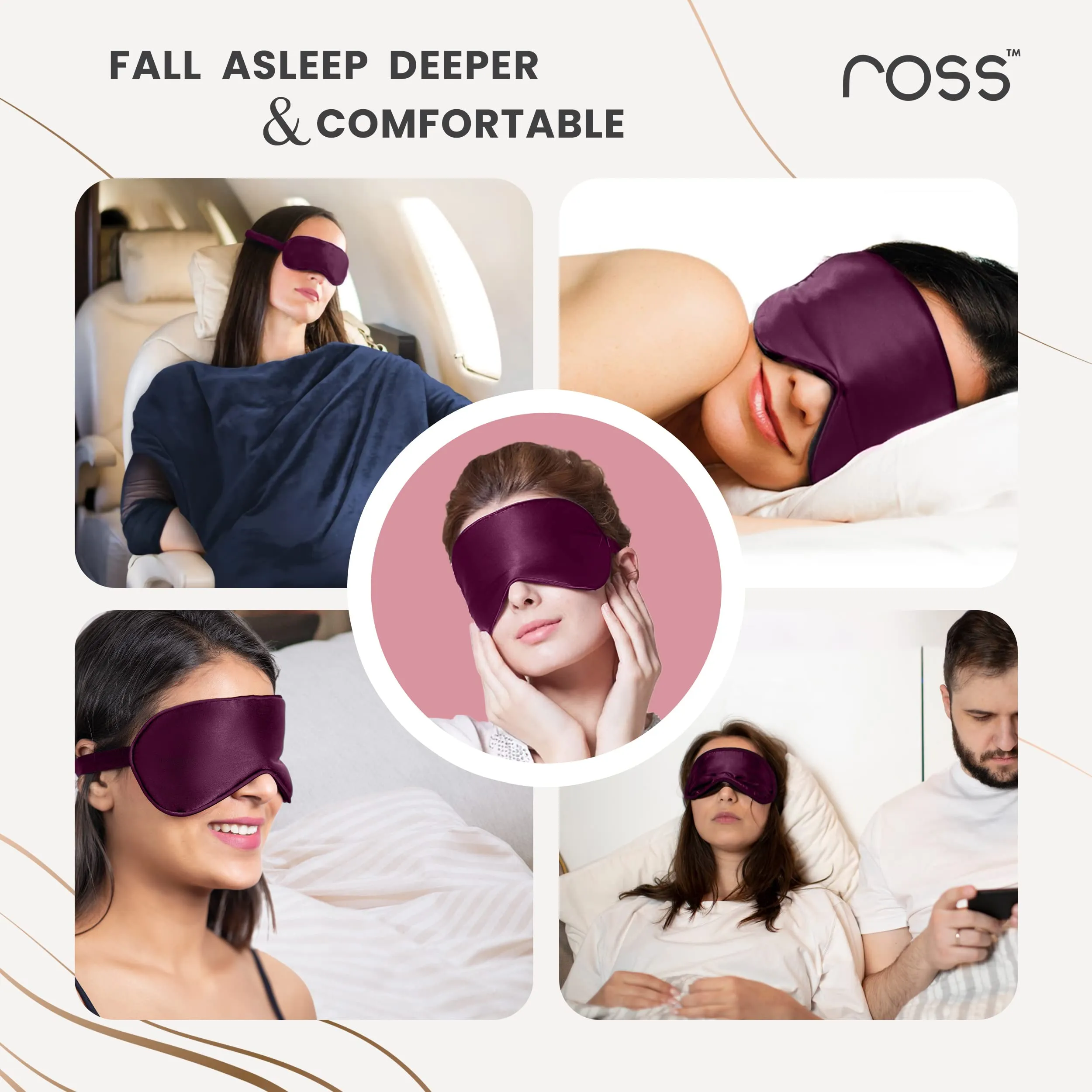 Ross 100% Mulberry Silk Sleep Mask Eye Mask, Super Smooth for Blind Fold (Maroon)