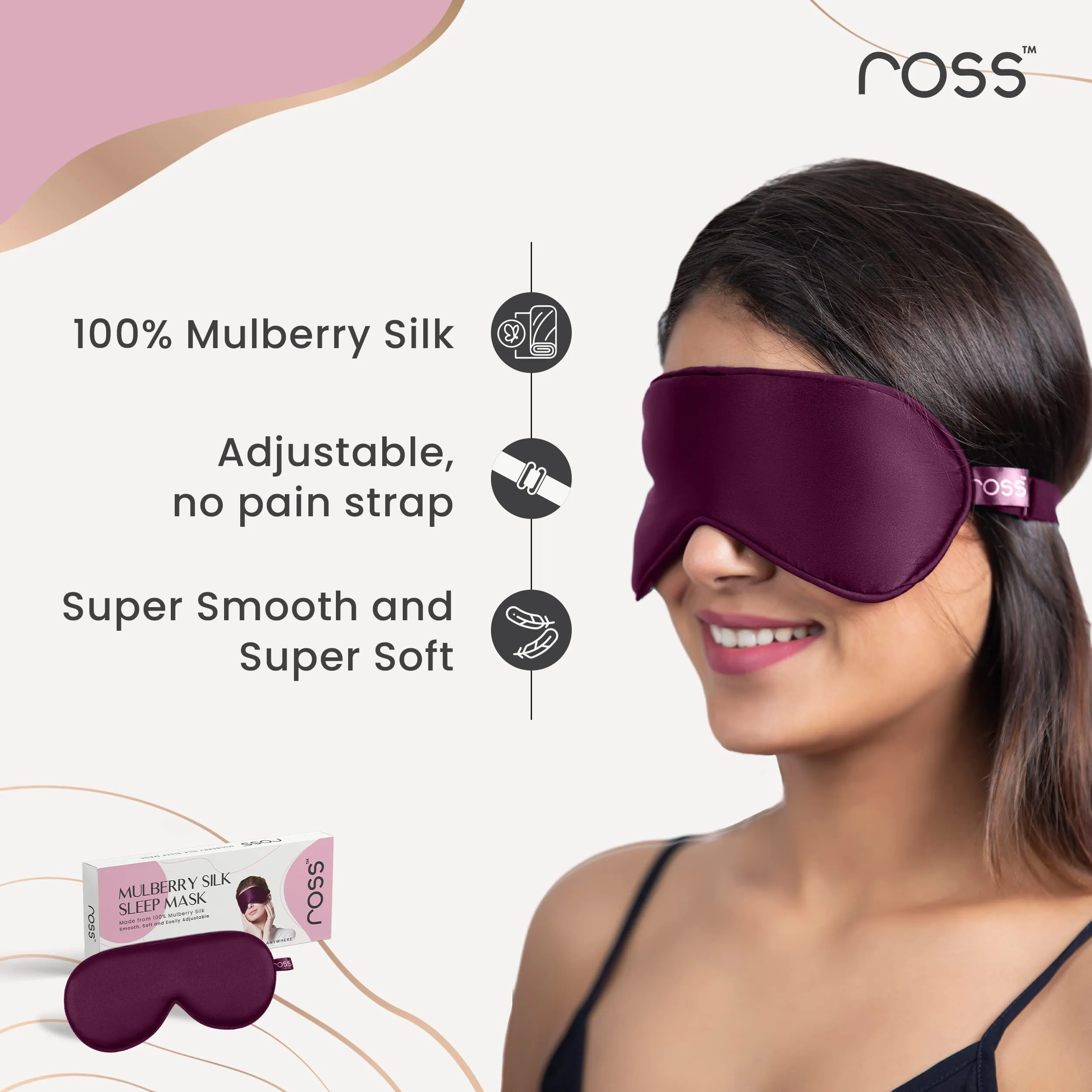 Ross 100% Mulberry Silk Sleep Mask Eye Mask, Super Smooth for Blind Fold (Maroon)