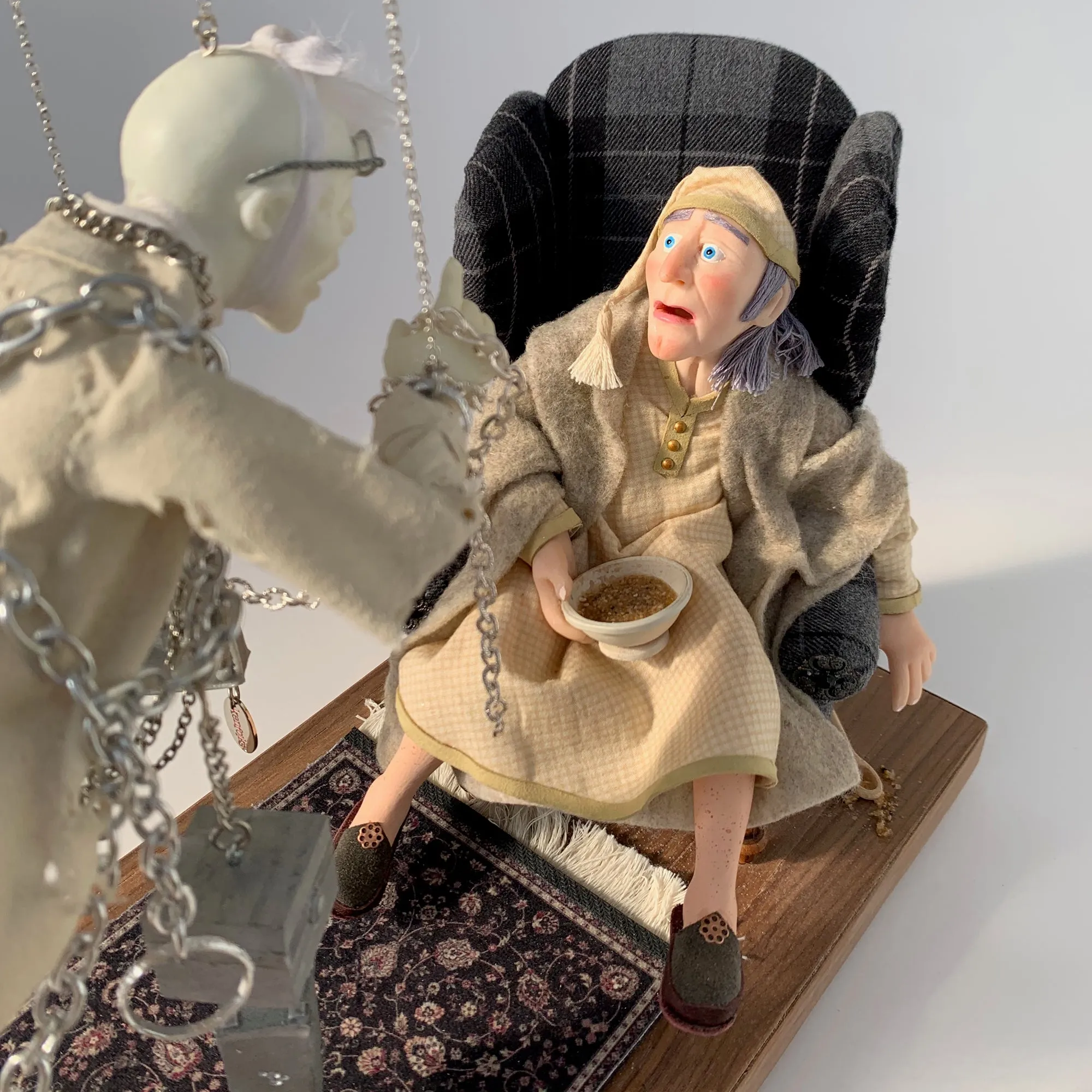 Scrooge and Marley - Marionette - Christmas Ornament - Scrooge is terrified meeting Marley's ghost - Charles Dickens A Christmas Carol by Ken Fedoruk