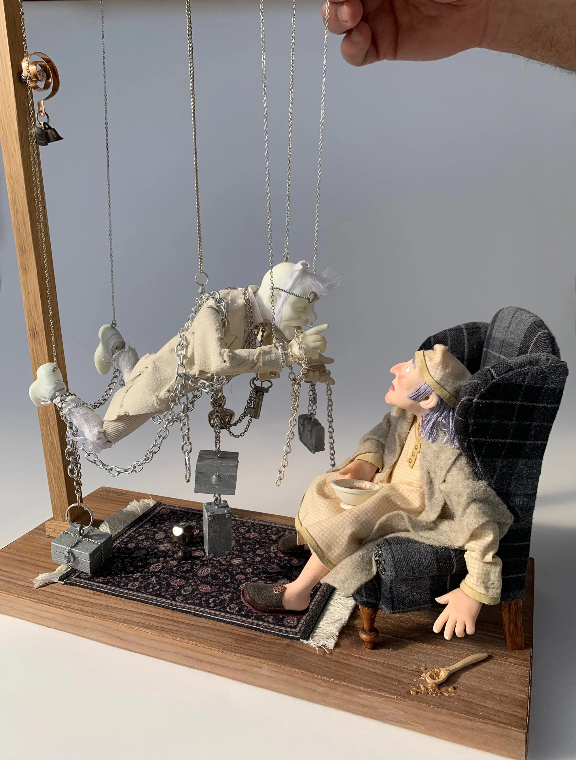 Scrooge and Marley - Marionette - Christmas Ornament - Scrooge is terrified meeting Marley's ghost - Charles Dickens A Christmas Carol by Ken Fedoruk