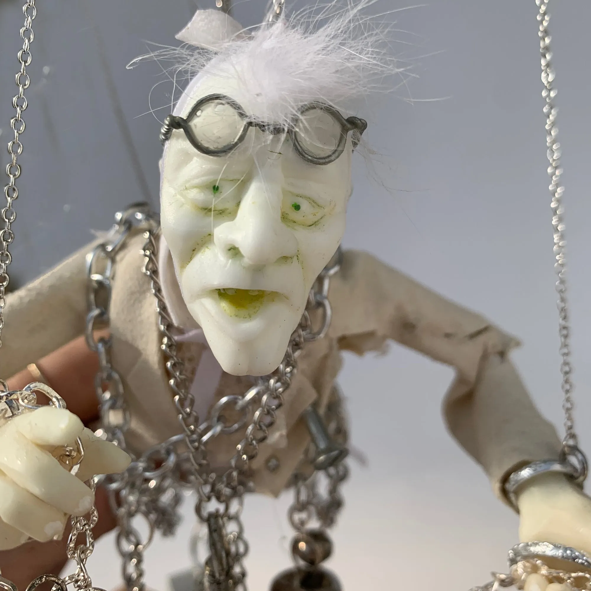 Scrooge and Marley - Marionette - Christmas Ornament - Scrooge is terrified meeting Marley's ghost - Charles Dickens A Christmas Carol by Ken Fedoruk