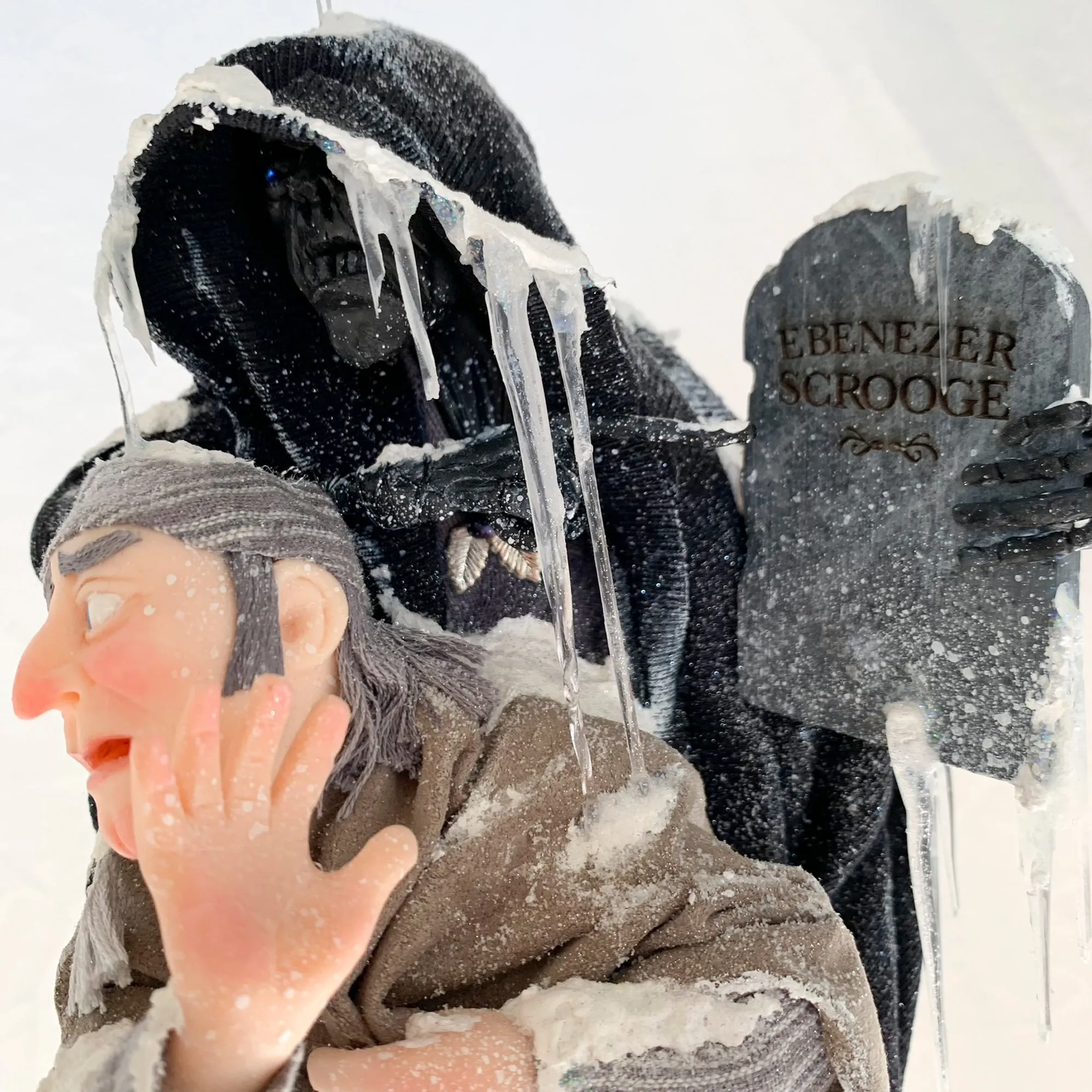 Scrooge and the Ghost of Christmas Future - Charles Dickens Collectable - Tombstone and Lantern - HandmadeSculpture