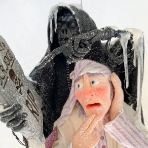 Scrooge and the Ghost of Christmas Future - Charles Dickens Collectable - Tombstone and Lantern - HandmadeSculpture